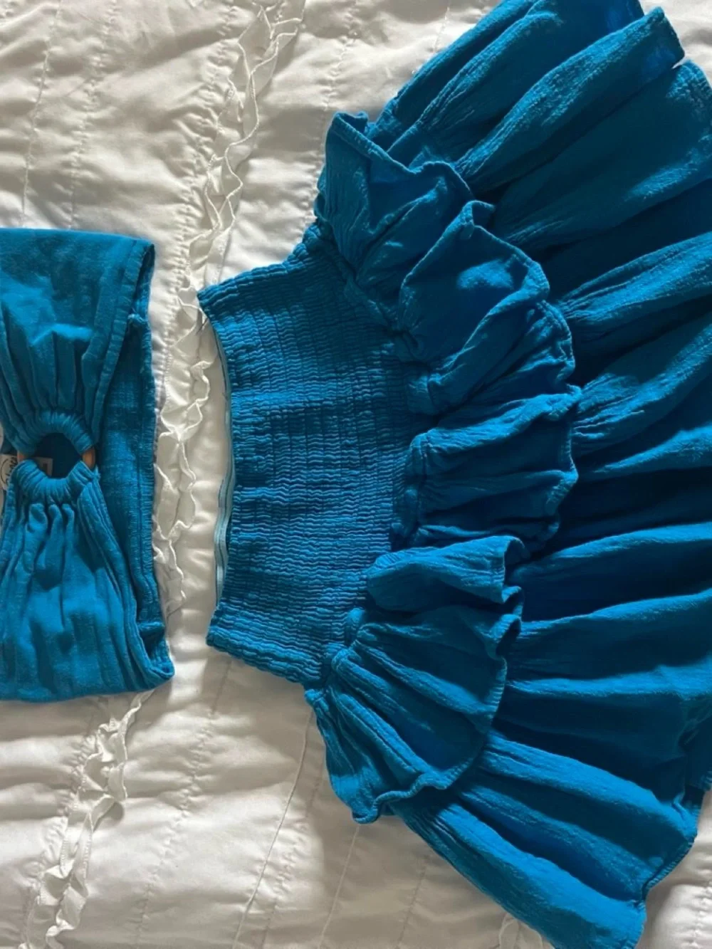 Teal Blue Ruffled Skirt Set - Strapless Bandeau Top